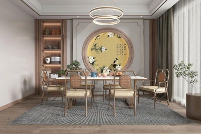 新中式餐厅3D模型下载